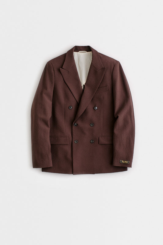 DOUBLE-BREASTED PEAK BLAZER - CHOCOLATE SEERSUCKER