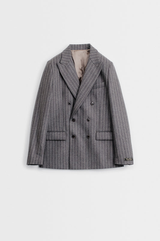DOUBLE-BREASTED PEAK BLAZER - TAUPE FLANNEL STRIPE