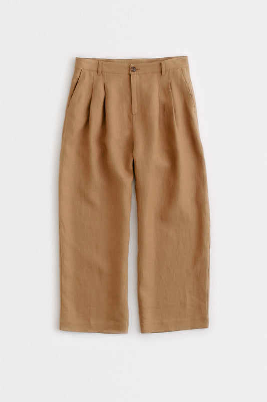 PLEATED LOOSE PANTS - RUSTIC BROWN FLAX