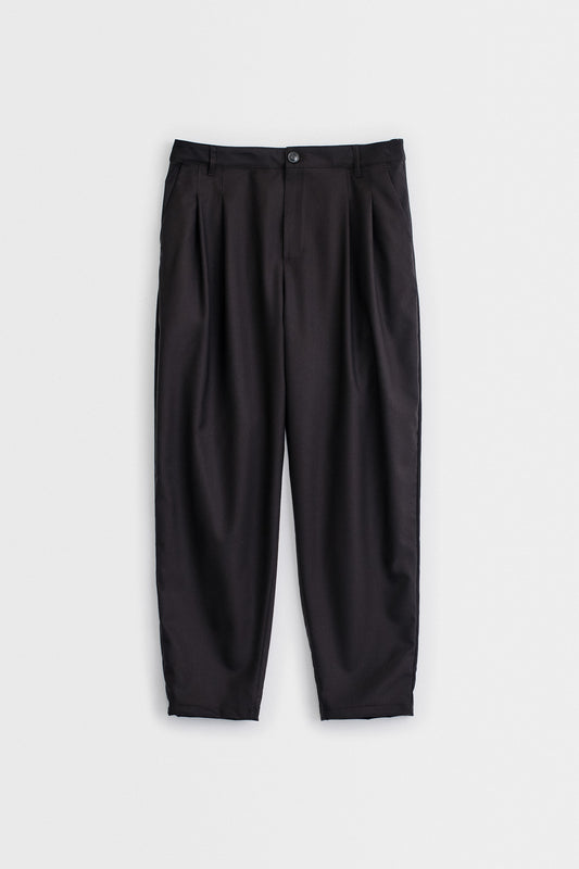 PLEATED WIDE TROUSERS - MOKKA