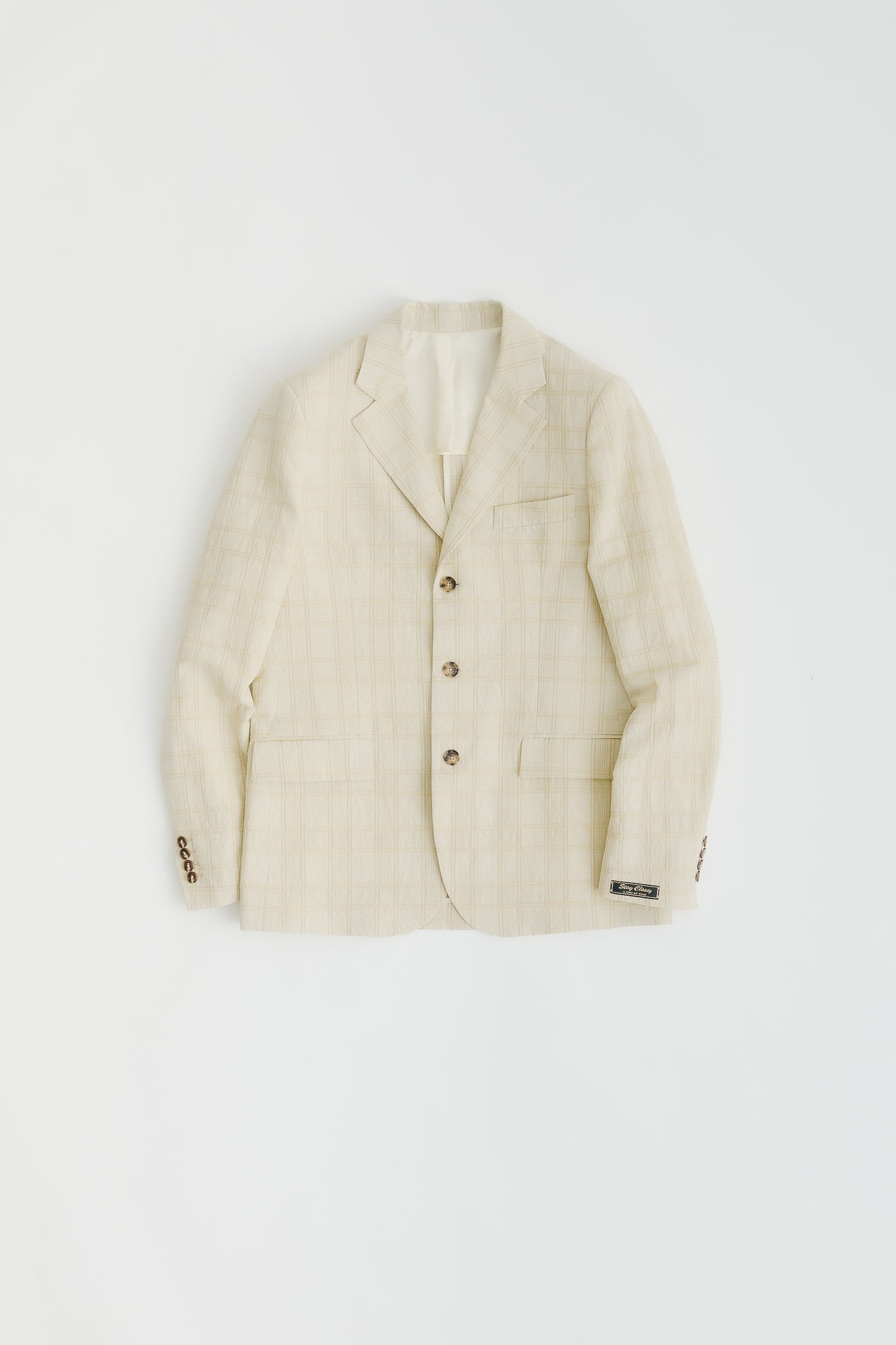RELAXED THREE-BUTTON BLAZER - CRISPY CREME CHECK
